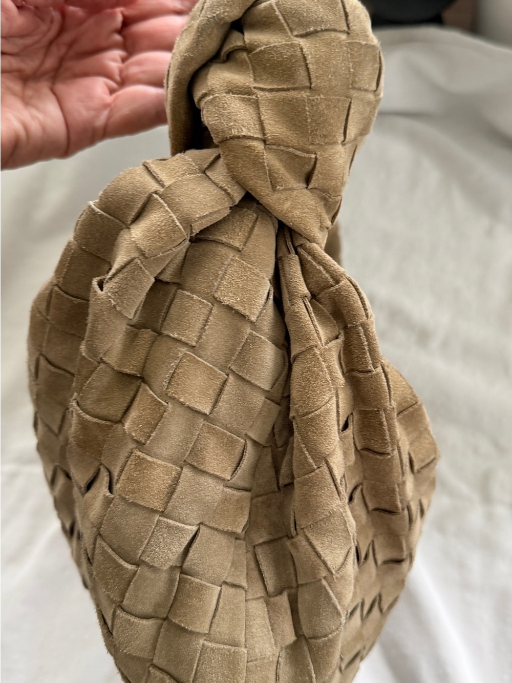 Bottega Veneta Tan Intrecciato Suede Shoulder Bag - Picture 8 of 14